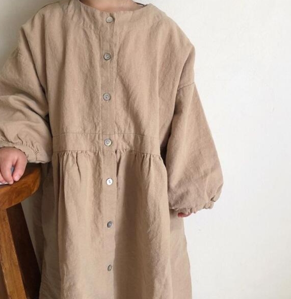 秋 女の子 シャツワンピース 森ガール リネン ゆったり 無地 子供服 おしゃれ ワンピース - 画像 (4)